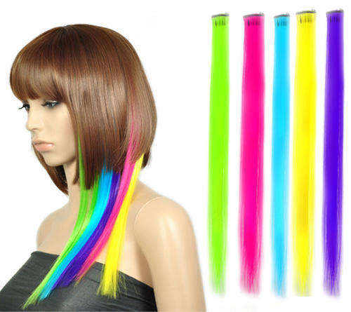 Hot!! 5pcs Color Streaks Clip on Synthetic Hair Extensions