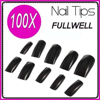100x Black FULL Nails Gel Acrylic French Art Tips