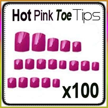 100x Hot Pink Toe Nails Gel Acrylic Toe Tips