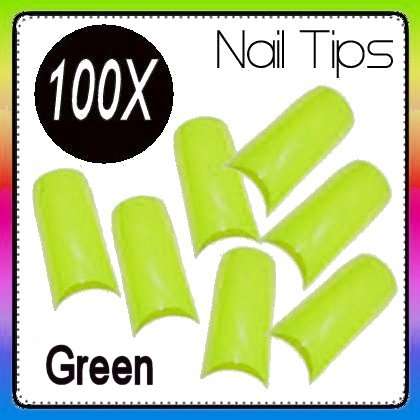 100x Green Nails Gel Acrylic French Art Tips