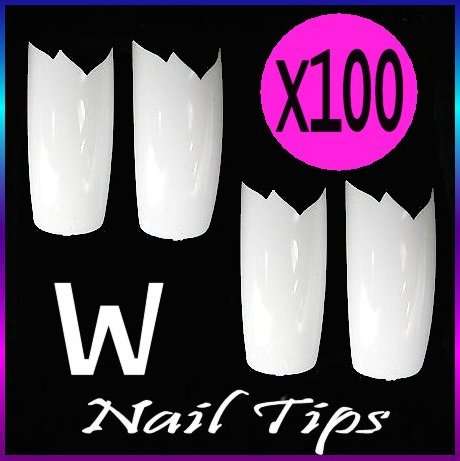 100x Flame Shape Cut Gel Acrylic White French Nail Tips