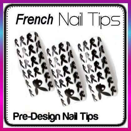 70x Black & White Rabbit Pre Design Gel Acrylic French Nails Tips