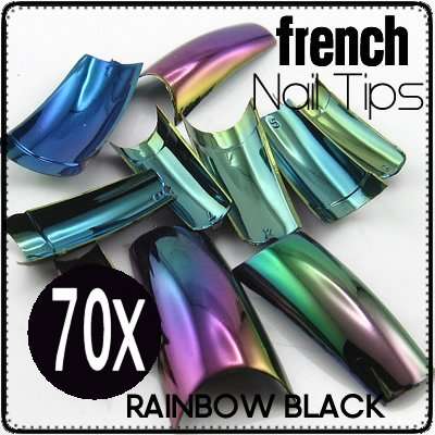 70x Rainbow Black Gel Acrylic French Nails Tips