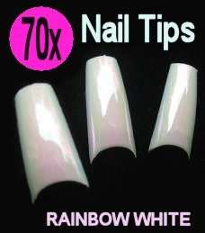70x Rainbow White Gel Acrylic French Nails Tips