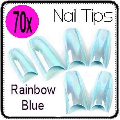 70x Rainbow Blue Gel Acrylic French Nails Tips