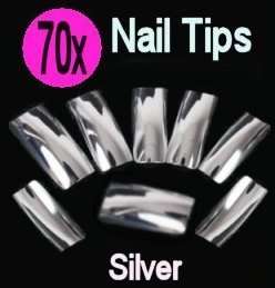 70x Silver Gel Acrylic French Nails Tips