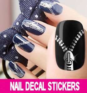 Silver Nail Art Water Decal Zipper Stickers Sheet 081