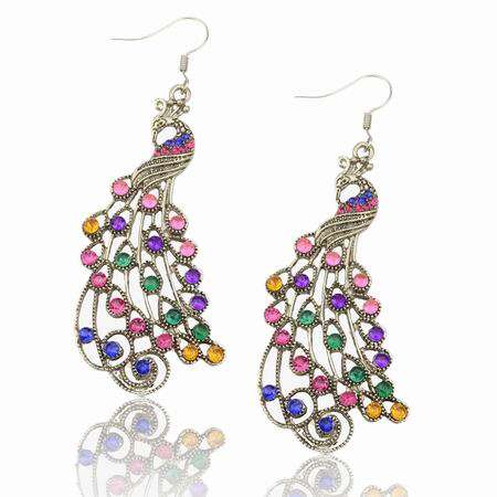 * Lovely Multicolor Crystal Peacock Dangle Earrings *