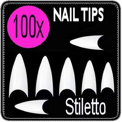 100x White Gel Acrylic Sharp Stiletto Nail Tips