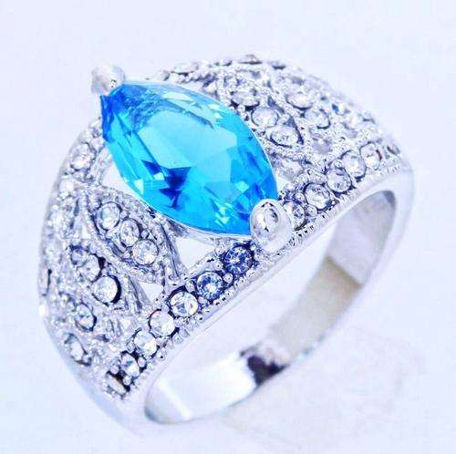 * Blue Topaz Zircon Silver SP Ring Size 9 / R *