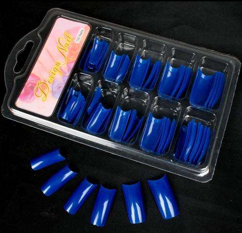100x Dark Blue Nails Salon Gel Acrylic French Tips in Case