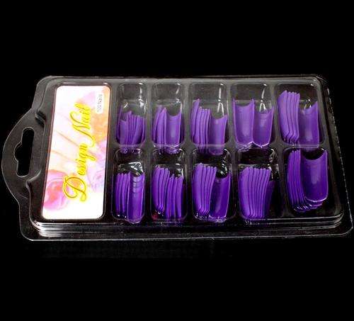 100x Purple Nails Salon Gel Acrylic French Tips in Case