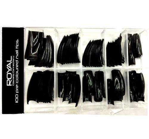 100x Black Nails Salon Gel Acrylic French Tips in Case