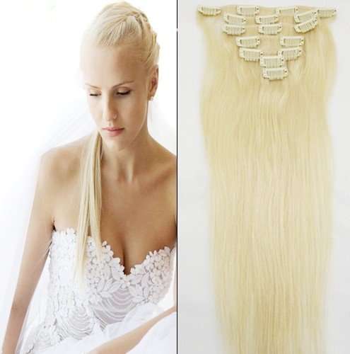 7PCS Set Straight Clip on Hair Extensions  #613 Blonde