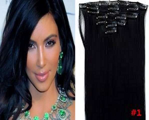 7PCS Set Straight Clip on Hair Extensions  #1 Black