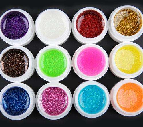 12X FINE GLITTER COLORS UV GEL SET