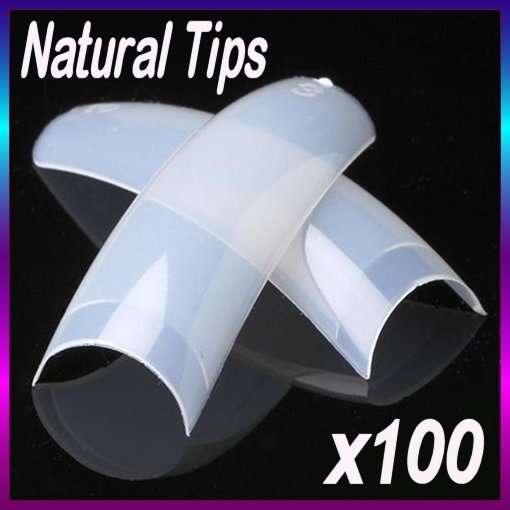 100x Natural (Creme) Nails Salon Gel Acrylic French Tips in Case