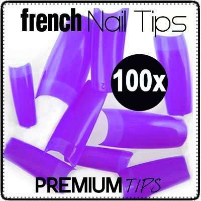 100x Purple Nails Salon Gel Acrylic French Tips in Case