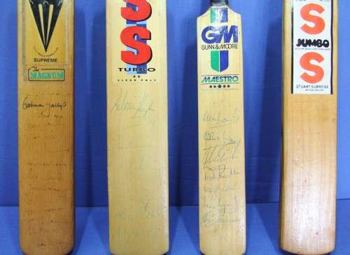 4 Mini Cricket Bats unknown signatures