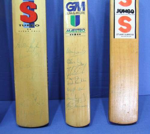 4 Mini Cricket Bats unknown signatures