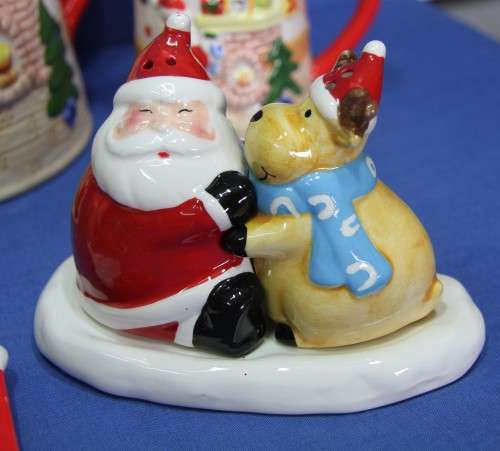 Christmas Teapot Set with Santa & Reindeer Salt & Pepper Shakers
