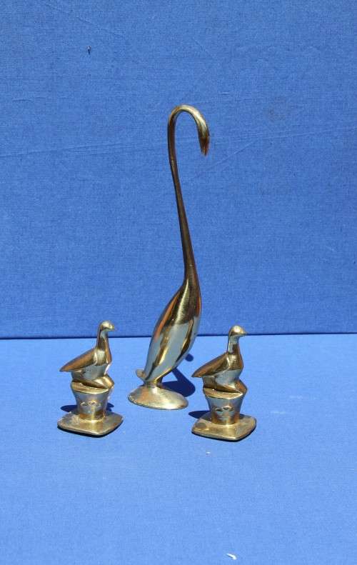 3 Vintage Brass Bird Ornaments