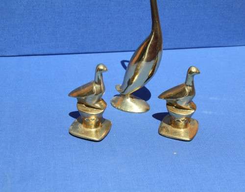 3 Vintage Brass Bird Ornaments