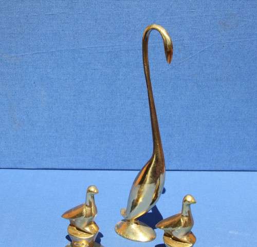 3 Vintage Brass Bird Ornaments