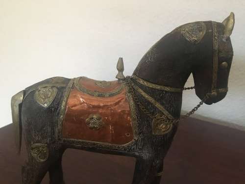 Stunning Wood & Metal Horse Carving
