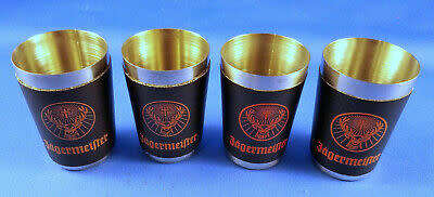Set of 4 Jagermeister Leather Wrapped Stainless Steel Shot Glasses
