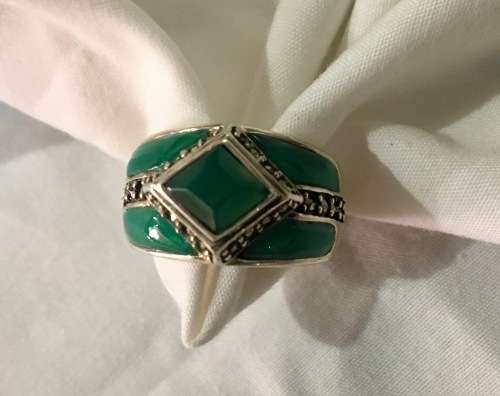 Sterling Silver Jade Ring with Marcasite Accent
