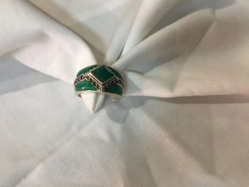 Sterling Silver Jade Ring with Marcasite Accent