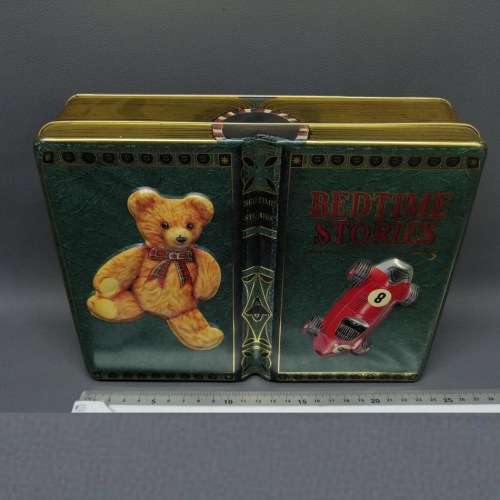 Vintage Book Themed Lithographed and Embossed Biscuit Tin