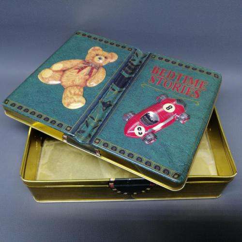 Vintage Book Themed Lithographed and Embossed Biscuit Tin