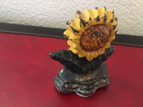Vintage Sunflower Cast Iron Door Stop with Loads of Character