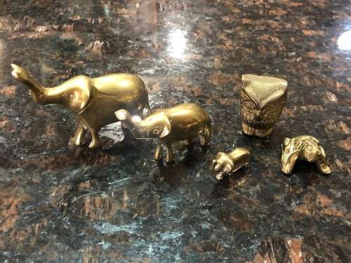 Absolutely Gorgeous Brass Ornaments - Elephant Trio, Owl and Frog