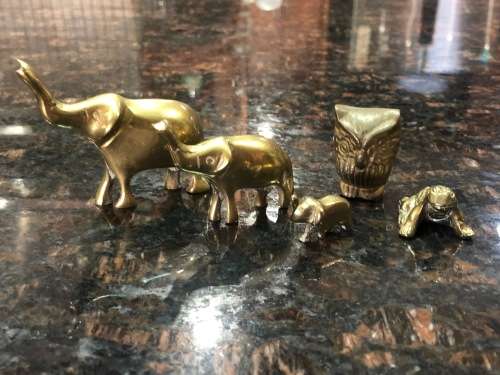 Absolutely Gorgeous Brass Ornaments - Elephant Trio, Owl and Frog