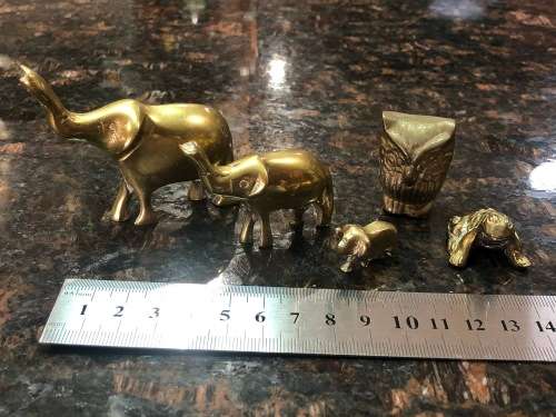 Absolutely Gorgeous Brass Ornaments - Elephant Trio, Owl and Frog