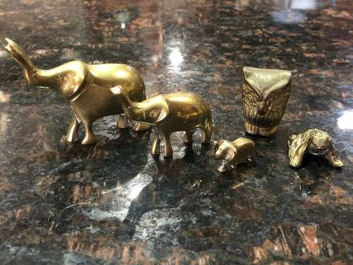 Absolutely Gorgeous Brass Ornaments - Elephant Trio, Owl and Frog