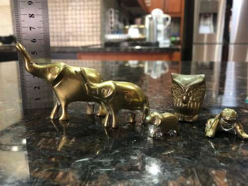 Absolutely Gorgeous Brass Ornaments - Elephant Trio, Owl and Frog