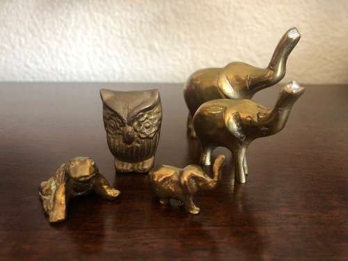Absolutely Gorgeous Brass Ornaments - Elephant Trio, Owl and Frog
