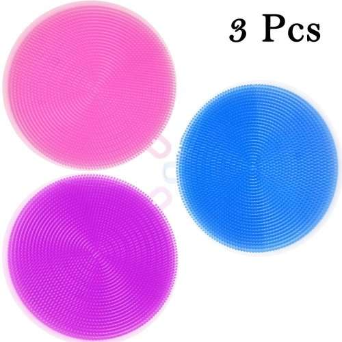 3 Pcs Food grade anti-bacterial silicone kitchen scrubber sponge | Mildew-free | Multi-purpose