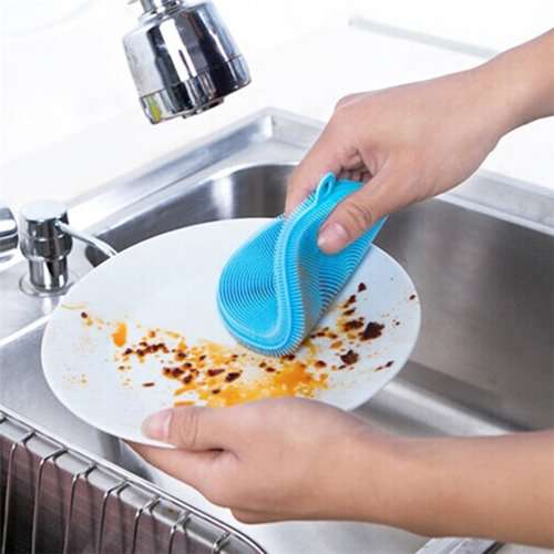 3 Pcs Food grade anti-bacterial silicone kitchen scrubber sponge | Mildew-free | Multi-purpose