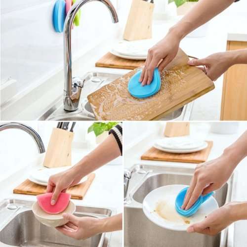 3 Pcs Food grade anti-bacterial silicone kitchen scrubber sponge | Mildew-free | Multi-purpose