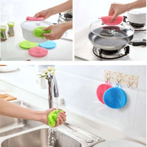 3 Pcs Food grade anti-bacterial silicone kitchen scrubber sponge | Mildew-free | Multi-purpose