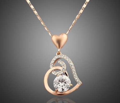 Rose gold necklace plated w/ zircon stone Rose gold pendant necklace | In Stock