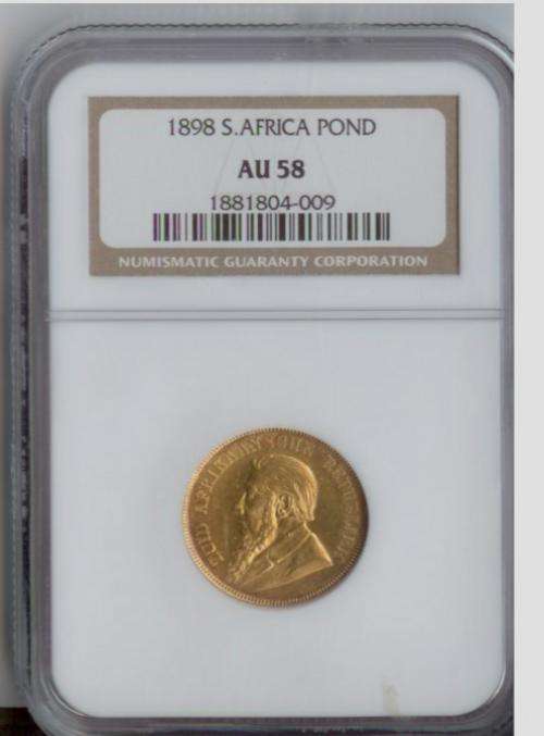 A ZAR 1898 POND GRADED AU-58 BY NGC!!!! ALLMOST PERFECT!!!