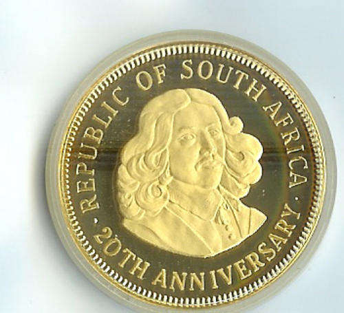 STUNNING PROOF GOLD 1 OUNCE SOUTH AFRICA 20 TH ANNIVERSARY MEDAL