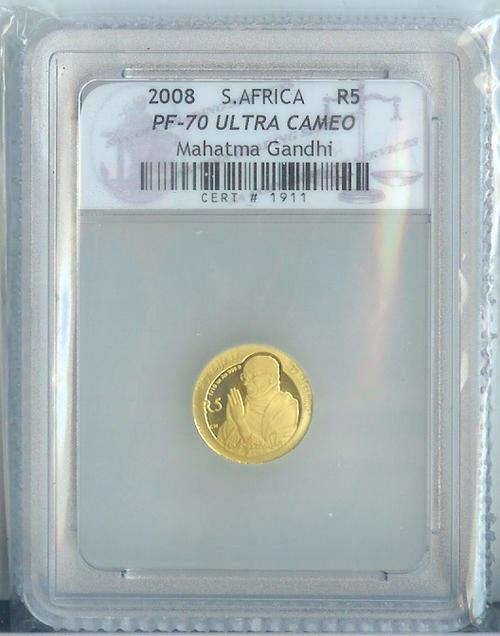 A GRADED PROOF 70 ULTRA CAMEO 1/10 GOLD GANDHI  PROTEA R 5.THE BEST YOU CAN GET!!!!!