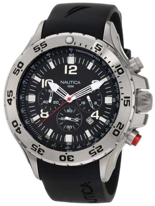 Nautica Men's N14536 NST Stainless Steel Watch with Black Resin Band